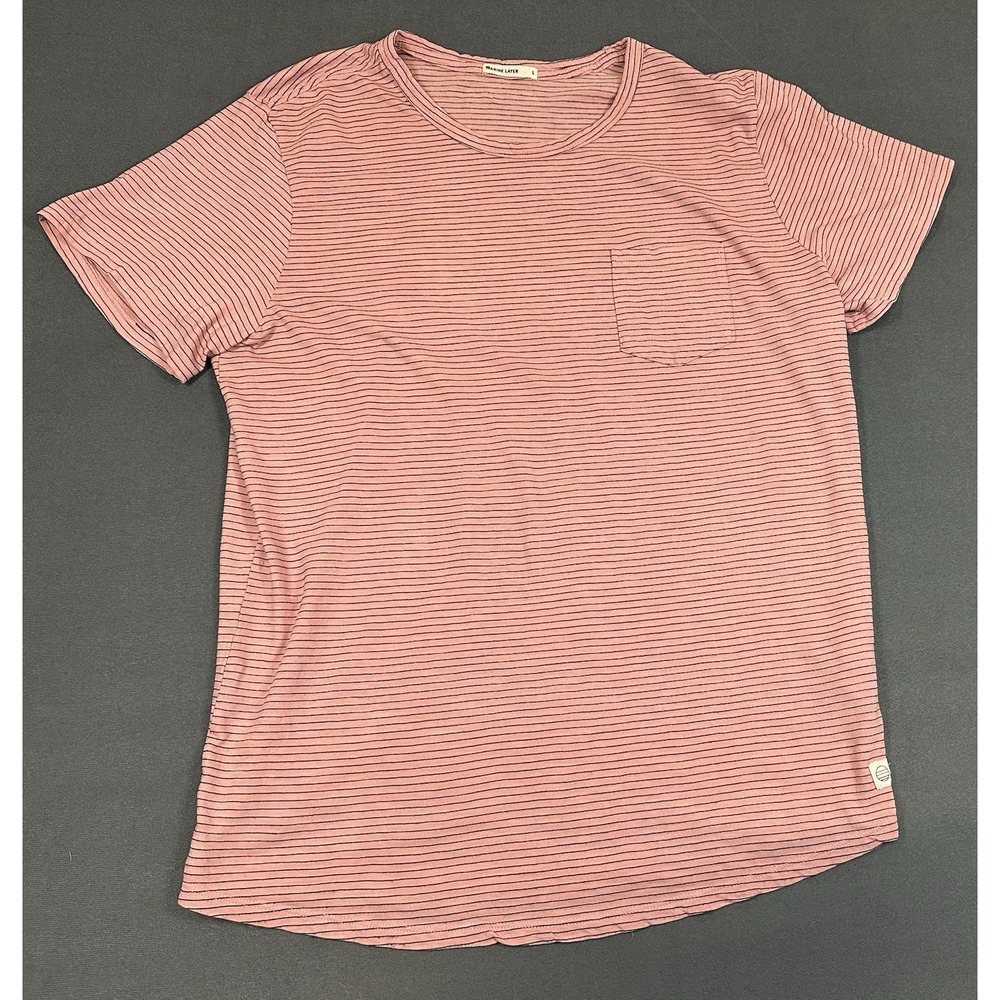 Marine Layer Shirt Crew Neck Mens Size Large Striped Short Sleeve